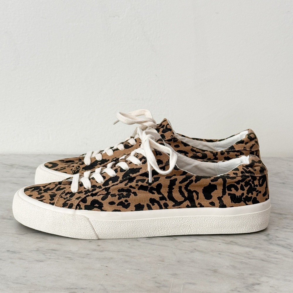 Madewell Sidewalk Low-Top Sneaker Leopard Print Canvas 8.5 Brown Animal Print